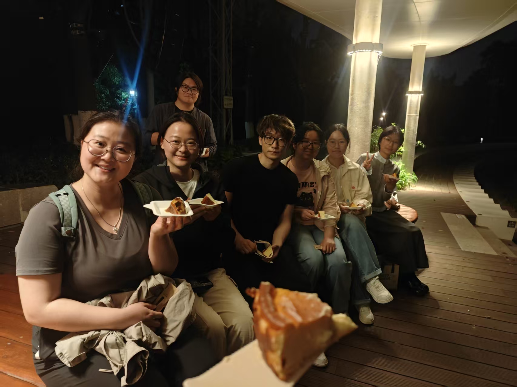group photo with dessert